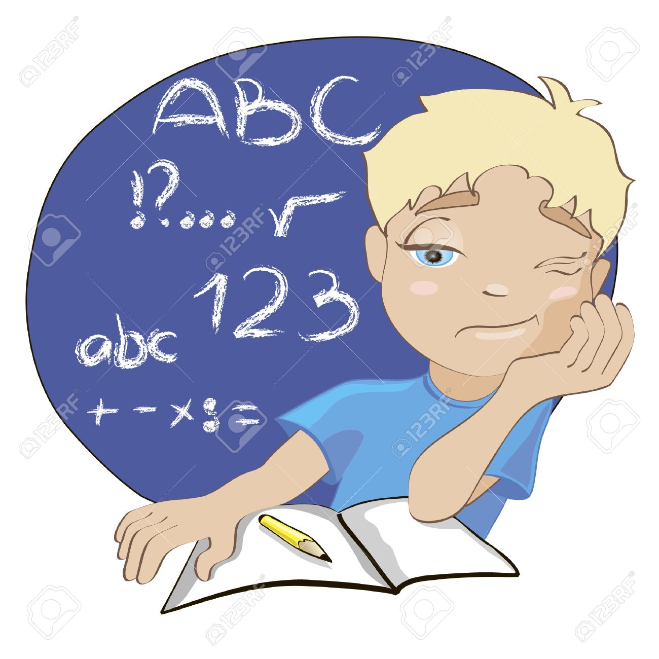 1300x1300 Cartoon Illustration Of Bored Boy During Lesson. Welcome Back