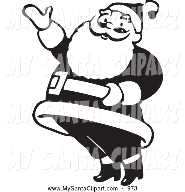 600x620 Clip Art Of Retro Santa Claus Gesturing Welcome Or Goodbye By