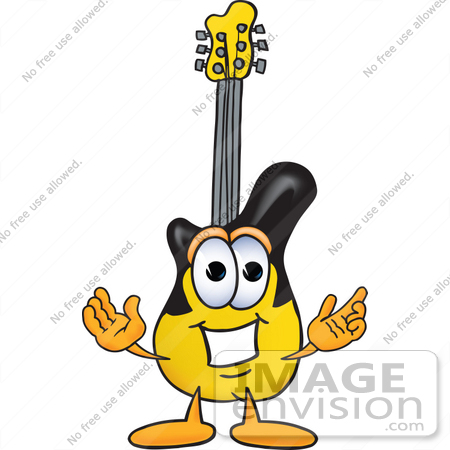 450x450 Clip Art Graphic Of A Yellow Electric Guitar Cartoon Character