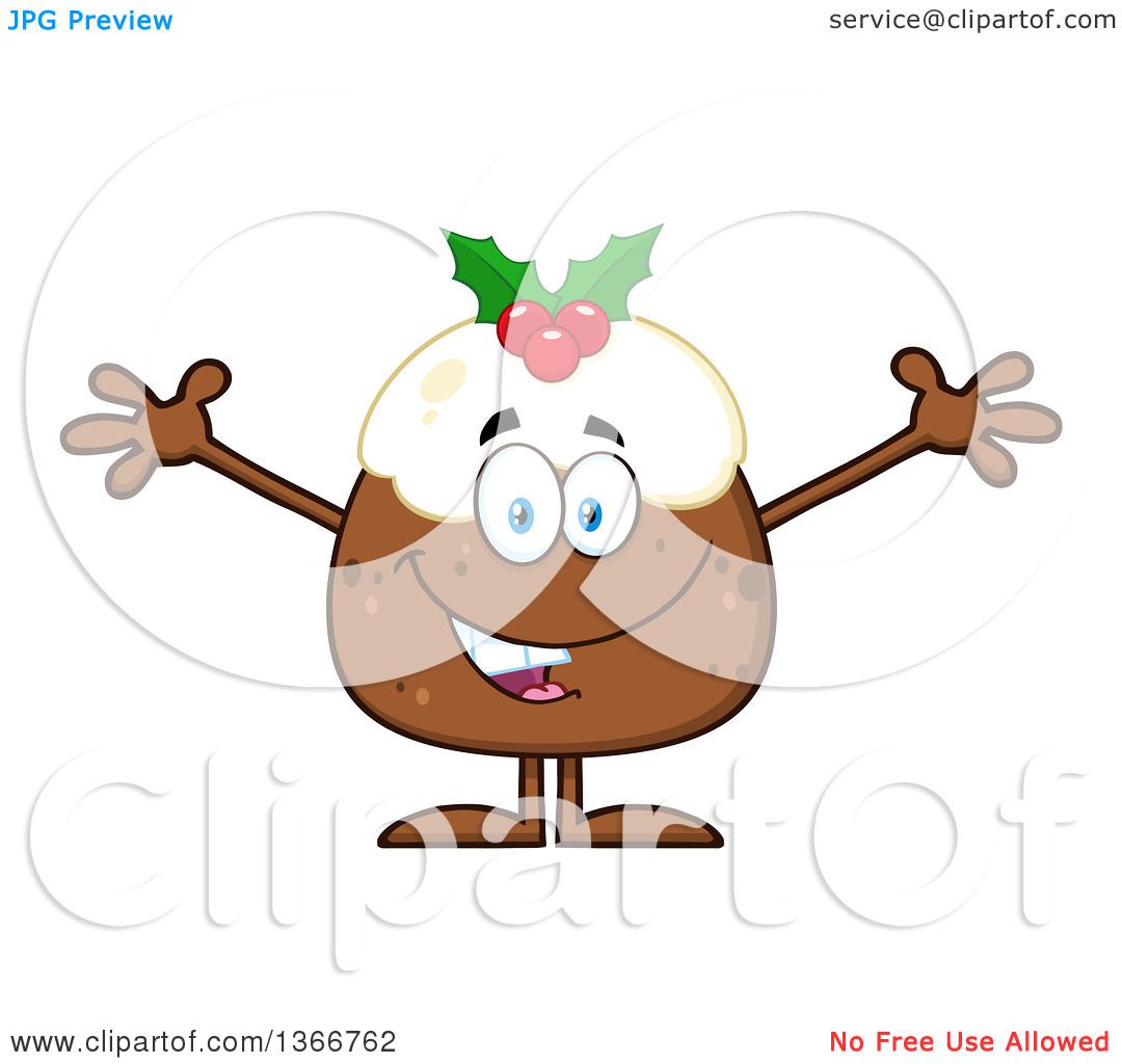 1080x1024 Clipart Of A Cartoon Christmas Pudding Character Welcoming