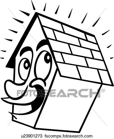 386x470 Clipart Of , Cartoon, House, Roofing, Trade, U23901273