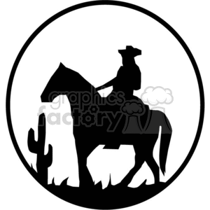 300x300 Royalty Free A Black And White Picture Of A Cowboy Riding In