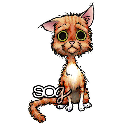 480x480 All Wet Cat Digi Stamp, Someoddgirl