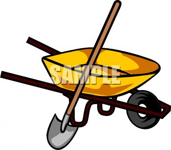 350x308 Royalty Free Clip Art Image A Wheelbarrow With A Shovel