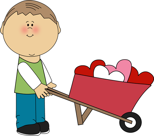 500x442 Boy Pushing Wheelbarrow Of Hearts Clip Art