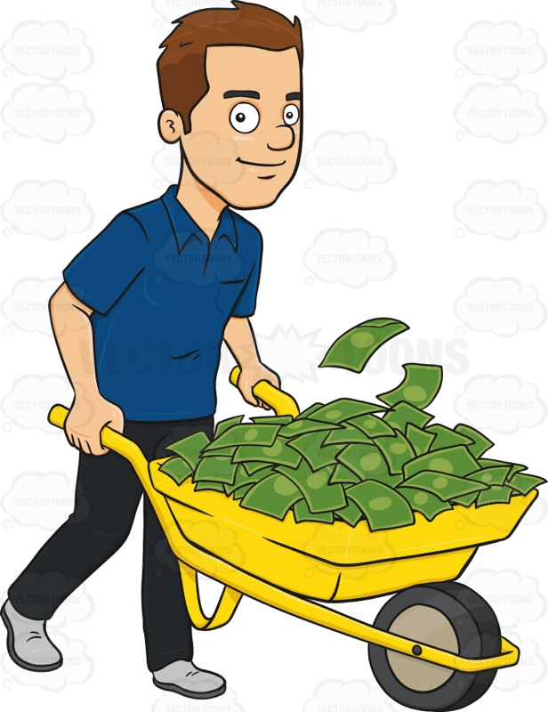 616x800 Smiling Man Holding A Wheel Barrow Full Of Cash Cartoon Clipart