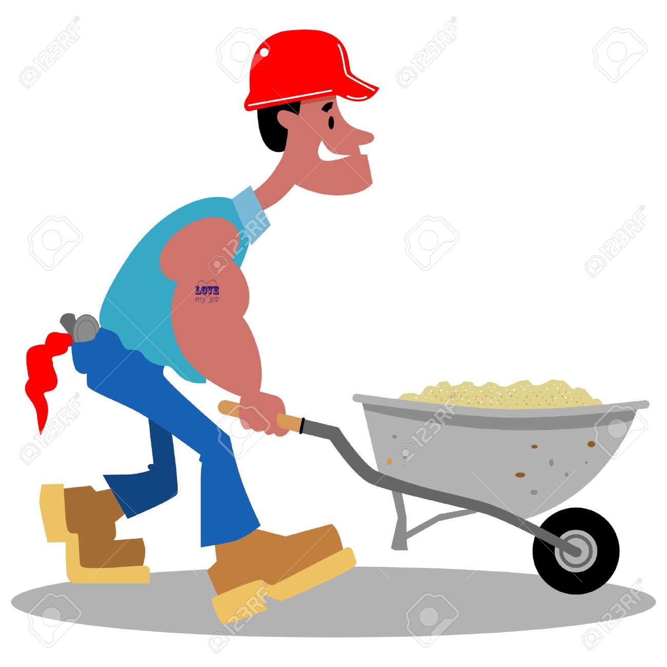 1300x1300 Cartoon Construction Worker Pushing A Wheelbarrow Of Sand Royalty