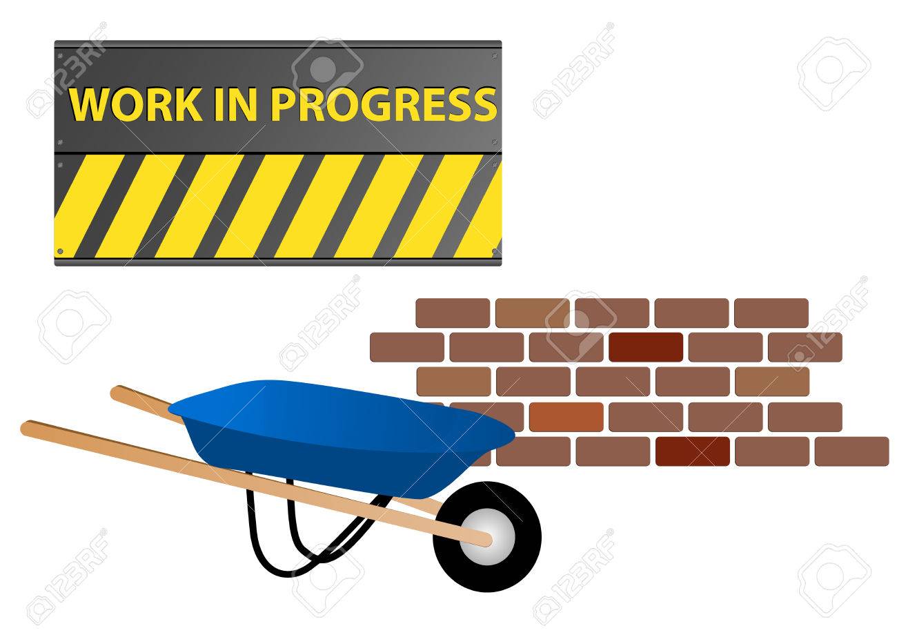 1300x920 Work In Progress Site With Wheelbarrow And Wall Royalty Free