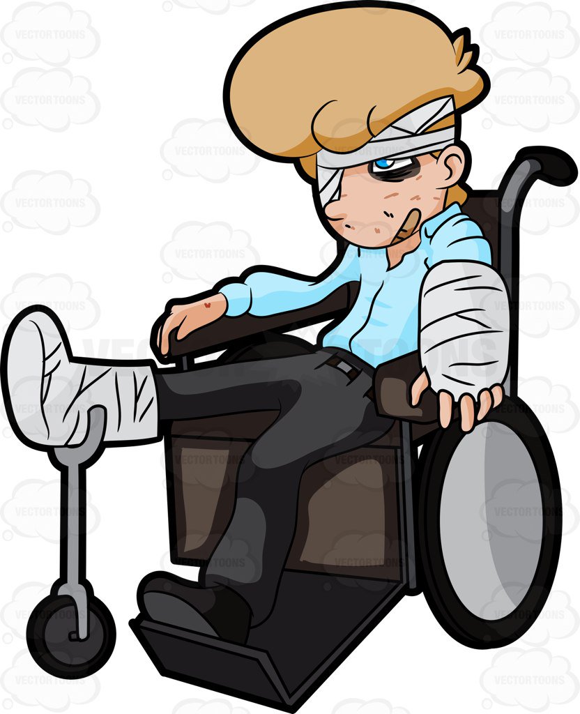832x1024 An Injured Man Resting In A Wheelchair After Treatment Cartoon