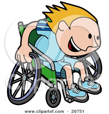 450x470 Clipart Happy Blond Boy Racing Fast In His Wheelchair