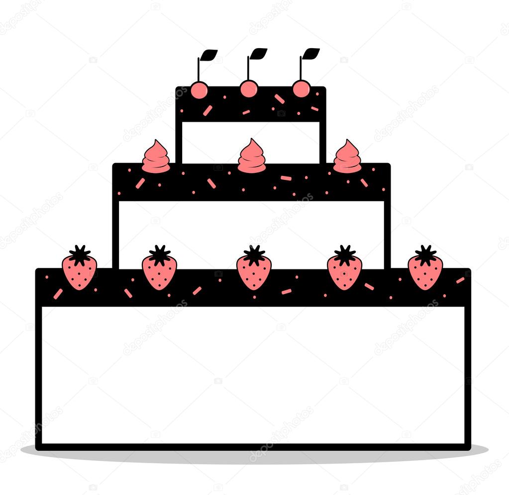 1023x996 Abstract Cartoon Black White Pink Cake With Strawberries Cherries