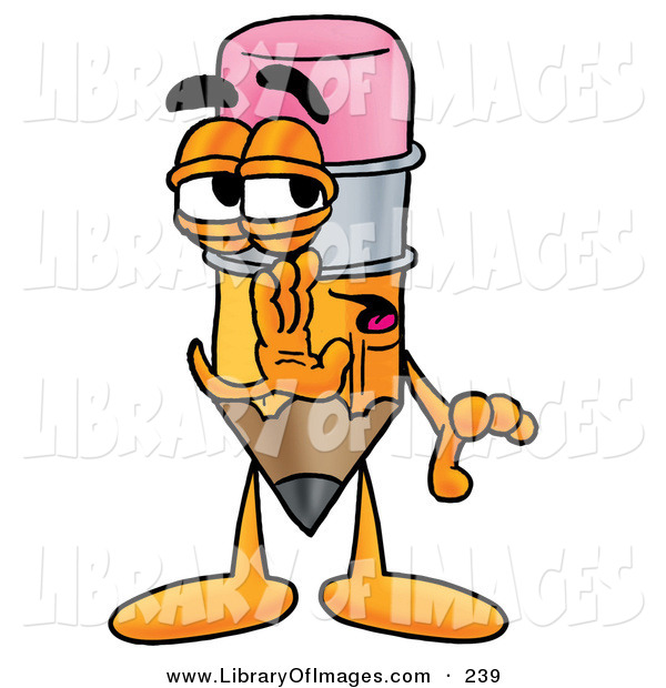 600x620 Clip Art Of A Cute Pencil Mascot Cartoon Character Whispering