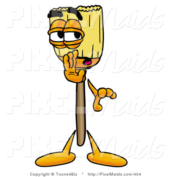 600x620 Clipart Of A Secretive Broom Mascot Cartoon Character Whispering