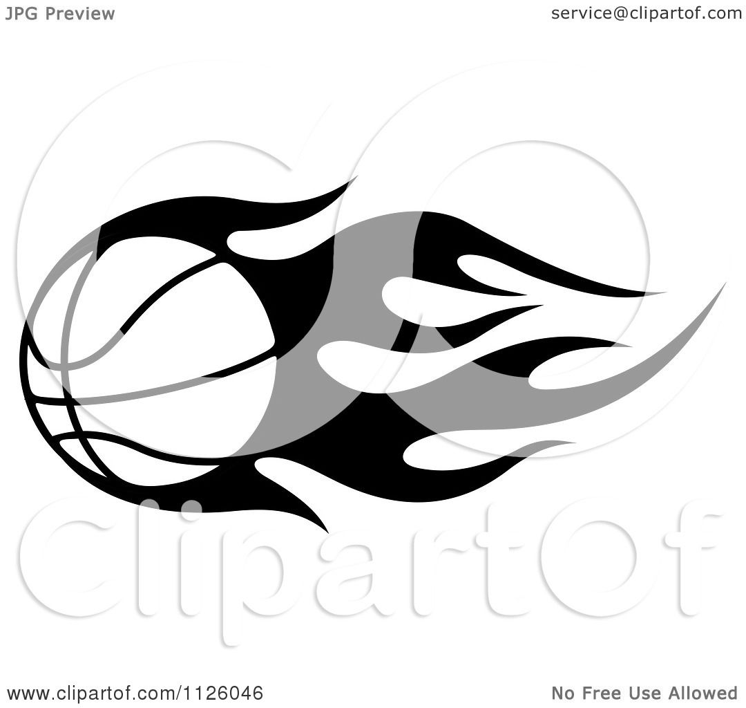 1080x1024 Clipart Of A Black And White Tribal Flaming Basketball 4