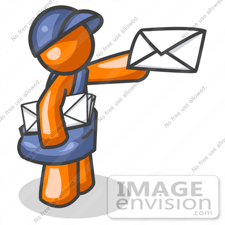 450x450 Clip Art Graphic Of An Orange Guy Character Mailman In Blue