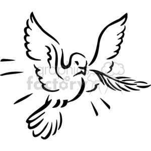 300x300 Royalty Free White Dove Flying With A Branch In Its Mouth In Back