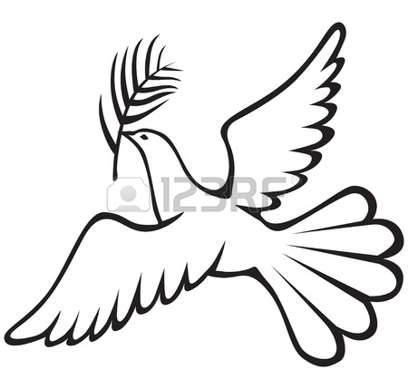 450x429 Vector Illustrations Of Contour White Dove With A Palm Branch