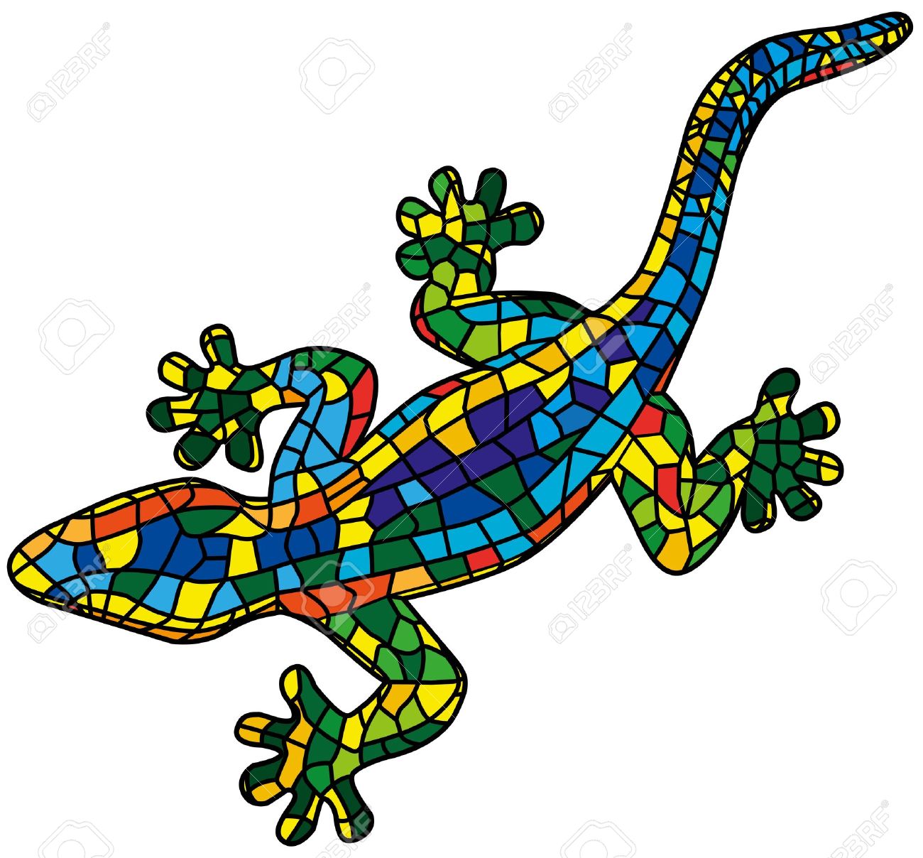 1300x1208 Beautiful Colored Lizard Isolated On White Background, Stylized