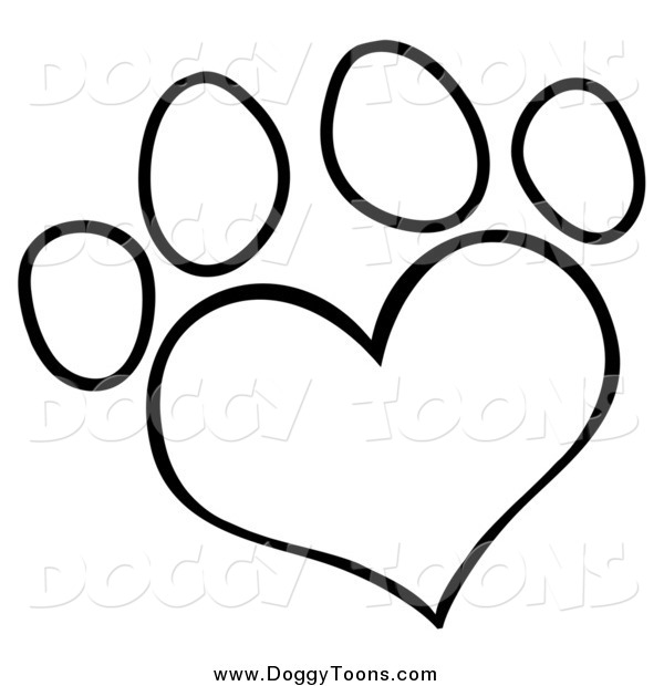 600x620 Doggy Clipart Of A Black And White Heart Shaped Dog Paw Print By