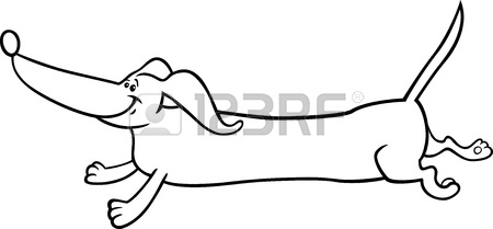 450x209 Black And White Cartoon Illustration Of Cute Running Dachshund