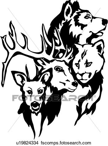 349x470 Clipart Of , Animal, Deer, Wild Animal, Wilderness, Wolf