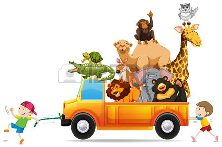 450x298 Wild Animals On Pick Up Truck Illustration Royalty Free Cliparts