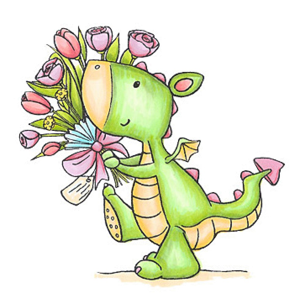 1000x1000 Wild Rose Studio Clear Stamp, Fergus With Bouquet Impresiones