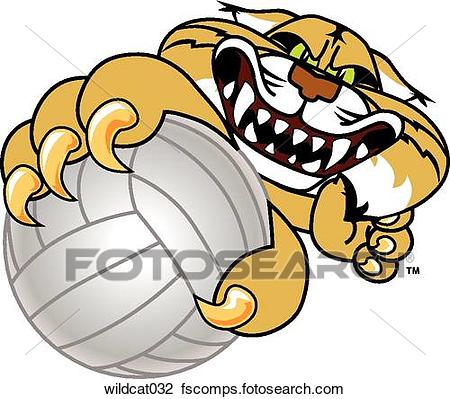 450x399 Clip Art Of Wildcat Holding Volleyball With Angry Face Wildcat032