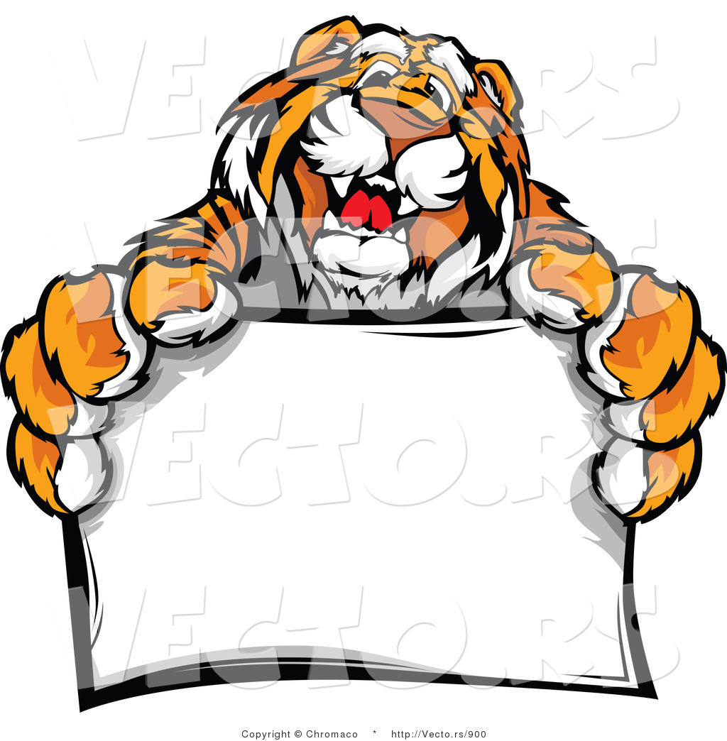 1024x1044 Vector Of A Happy Tiger Mascot Holding A Blank Sign By Chromaco