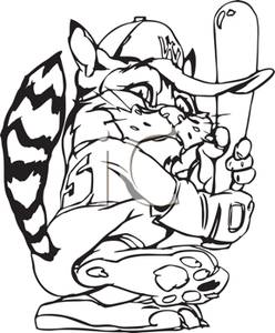 248x300 Black And White Cartoon Of A Wildcat Mascot Holding A Baseball Bat