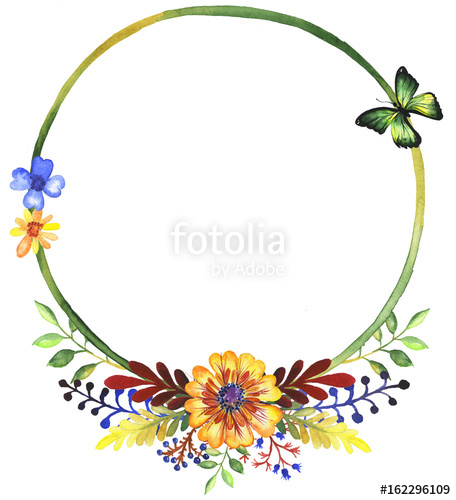 456x500 Watercolor Frame Of Wildflowers Clip Art 3 Stock Photo