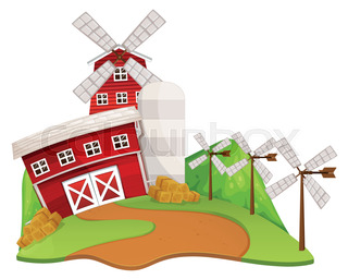 320x256 Western Farm Scene With Scarecrows And Windmill Illustration