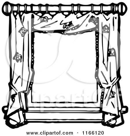 450x470 Clipart Vintage Black And White Window With Curtains 1