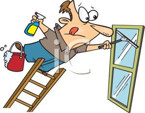 300x233 Art Image A Man Balancing On A Ladder While Washing Windows
