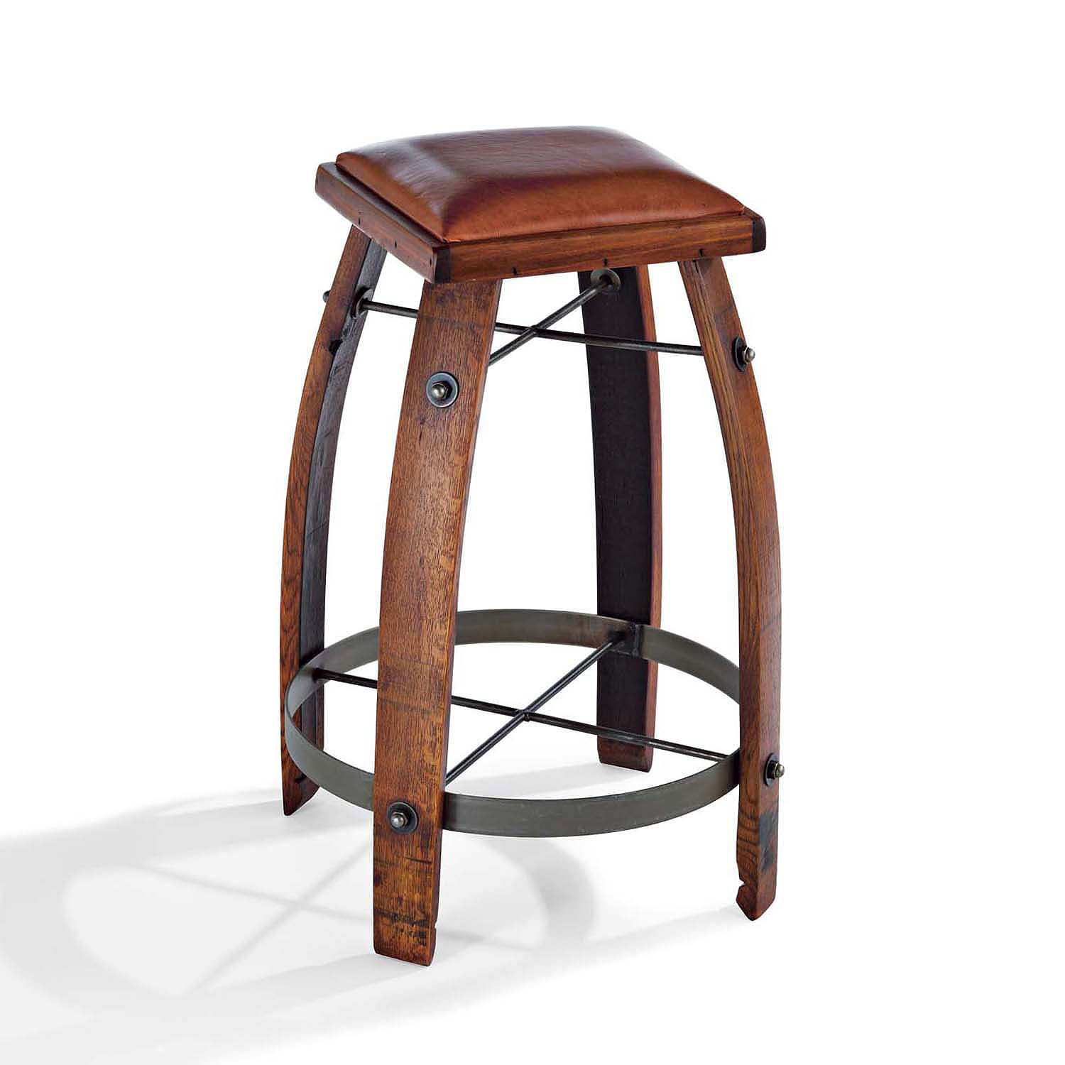 1500x1500 Vintage Oak Wine Barrel Bar Stool With Leather Seat