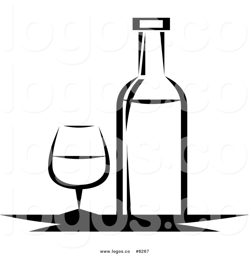1024x1044 Royalty Free Vector Of A Black And White Wine Bottle And Glass