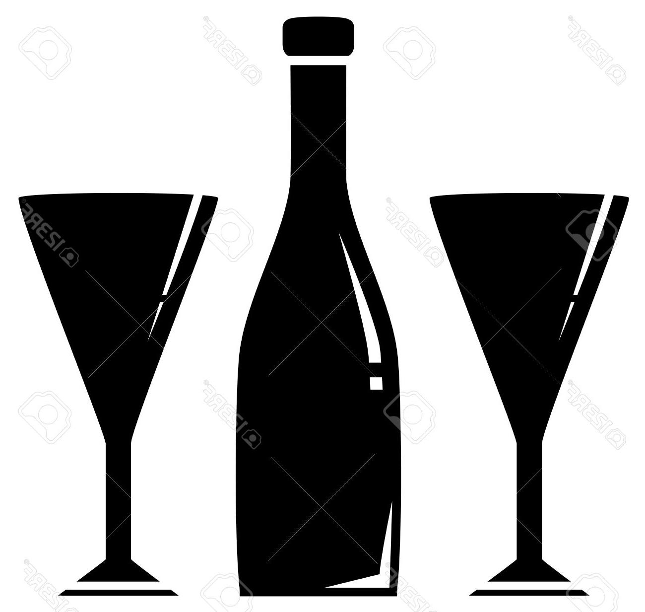 1300x1233 Top Black Silhouette Two Glass And Wine Bottle Stock Vector