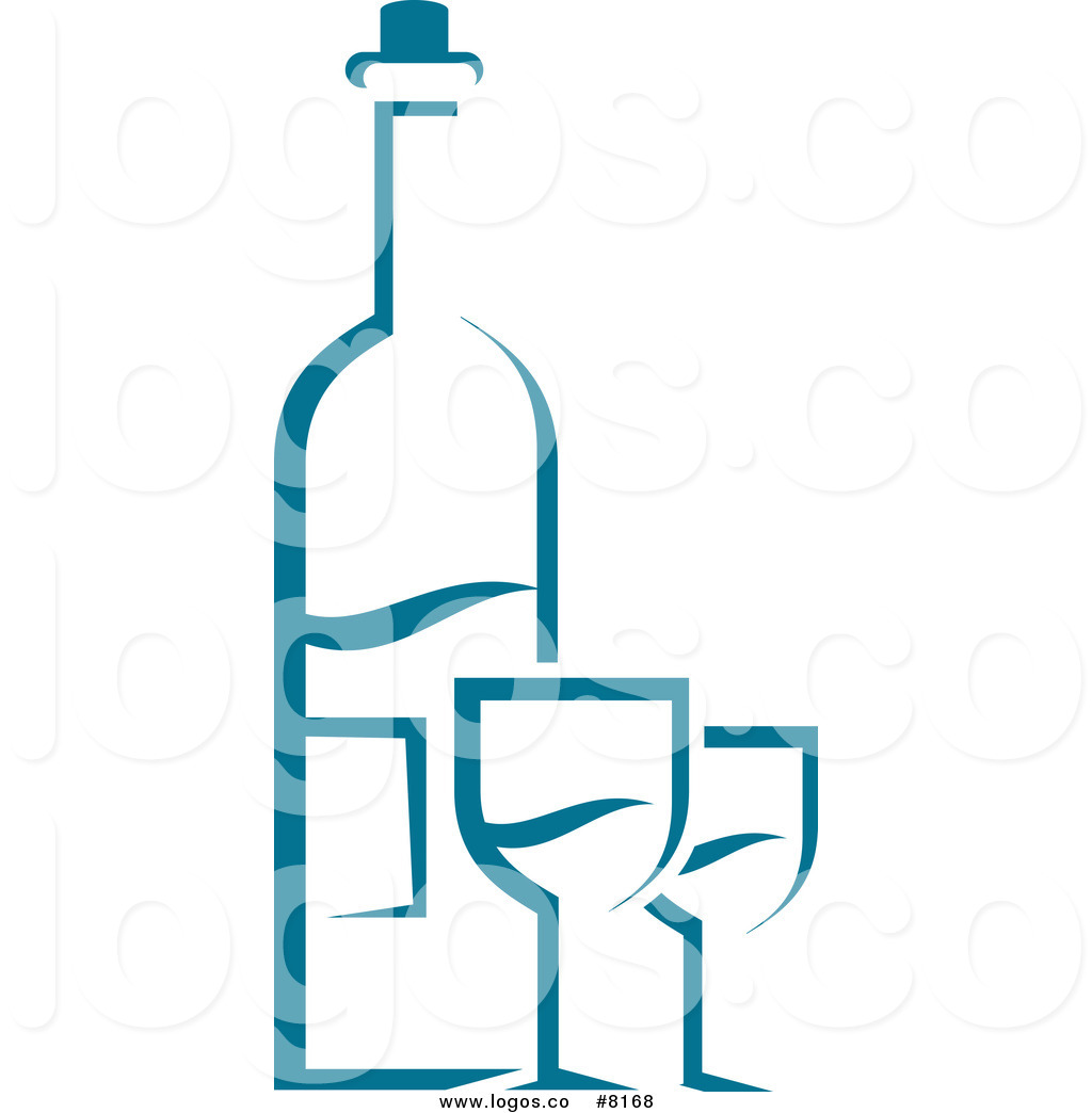 1024x1044 Royalty Free Vector Of A Blue Wine Bottle And Glasses Logo By