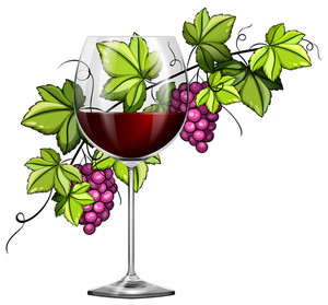 300x279 Red Wine In Glass And Grapes In Background Illustration Royalty