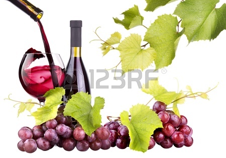 450x315 Ripe Grapes, Wine Glass And Bottle Of Wine Isolated On White Stock
