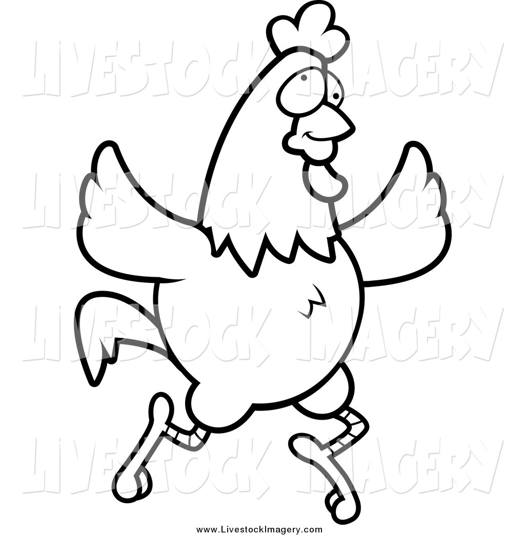 1024x1044 Clip Art Of A Black And White Chicken Running And Flapping Its