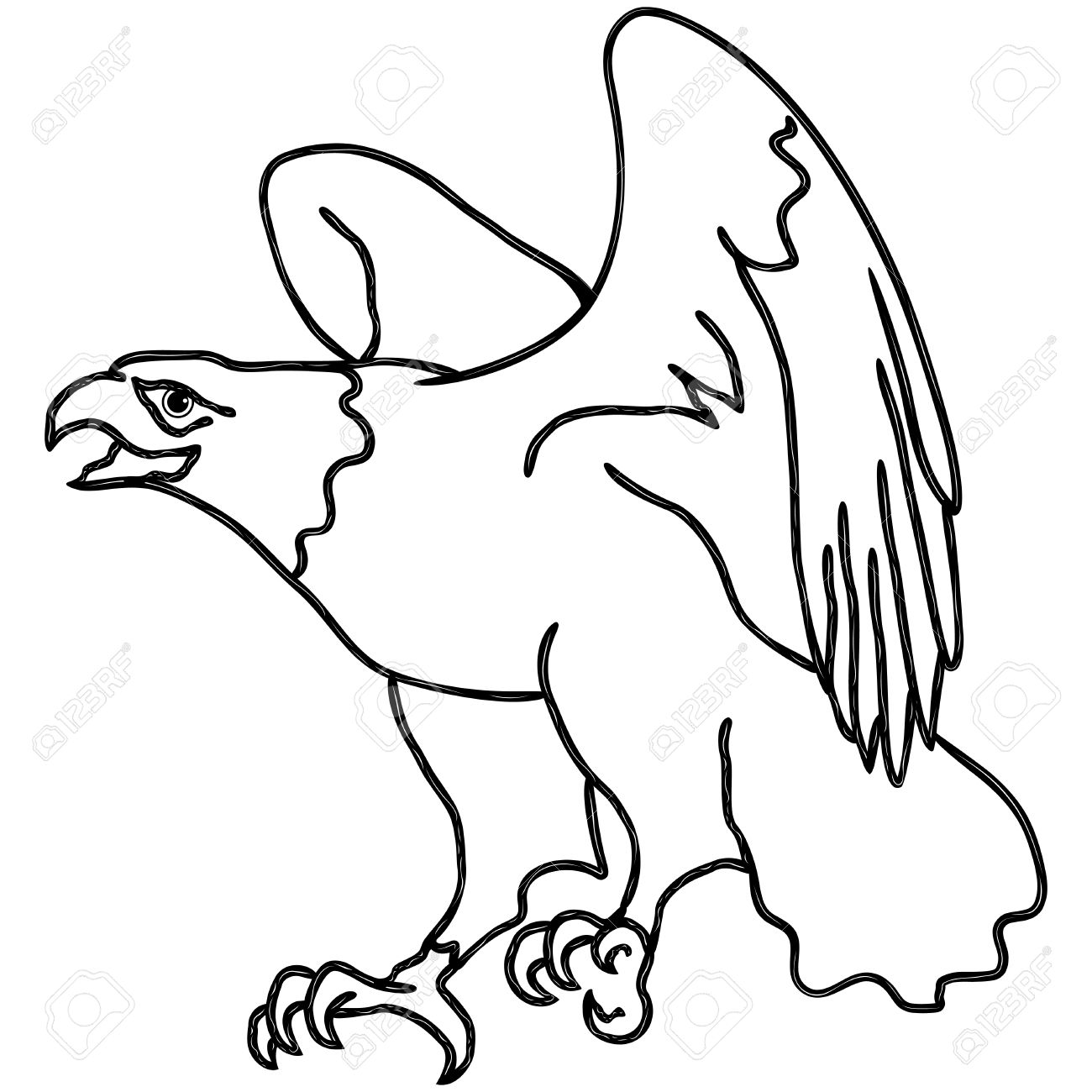 1300x1300 Hawk With Outstretched Wings During Landing, Cartoon Vector