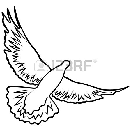 450x450 Swan With Raised Wings Floating On The Water, Vector Outline