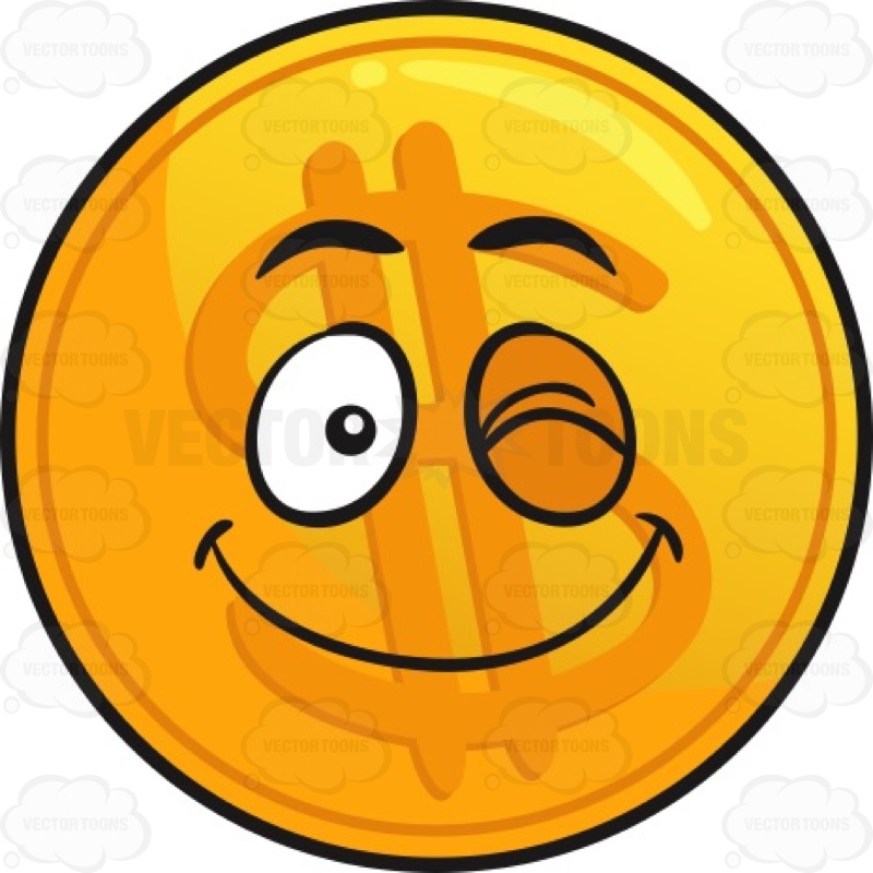 800x800 Happy Wink Golden Coin Emoji Cartoon Clipart