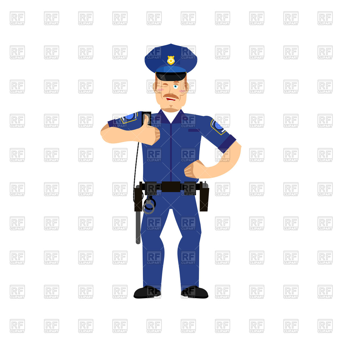 1200x1200 Cheerful Police Officer Wink Royalty Free Vector Clip Art Image