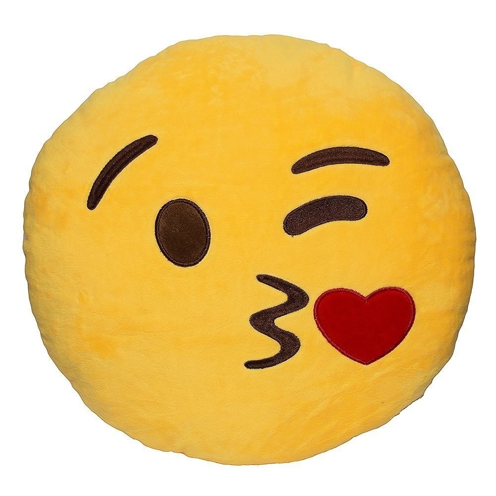 1000x1000 Wink Blow Heart Kiss Emoji Pillow 12.5 Inch Large Yellow Smiley
