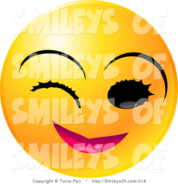 600x620 Vector Of A Winking Yellow Emoticon Face With Pink Lips, Winking