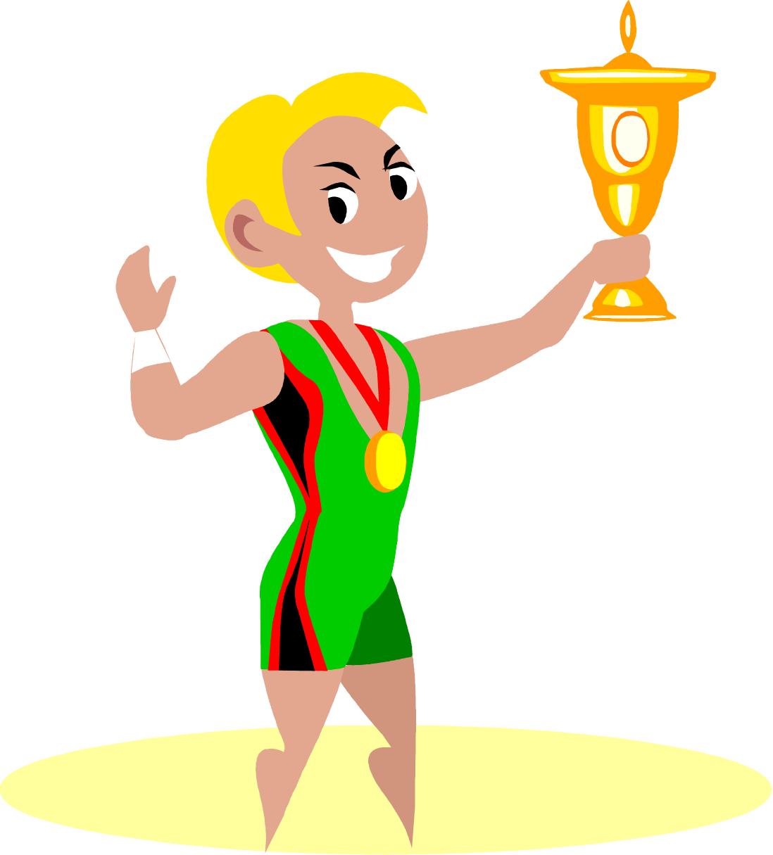 1098x1215 Free Cartoon Wrestler Winning Gold Medal Trophy Vector Clip Art