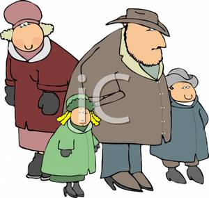 300x285 Colorful Cartoon Of A Family Dressed In Winter Coats