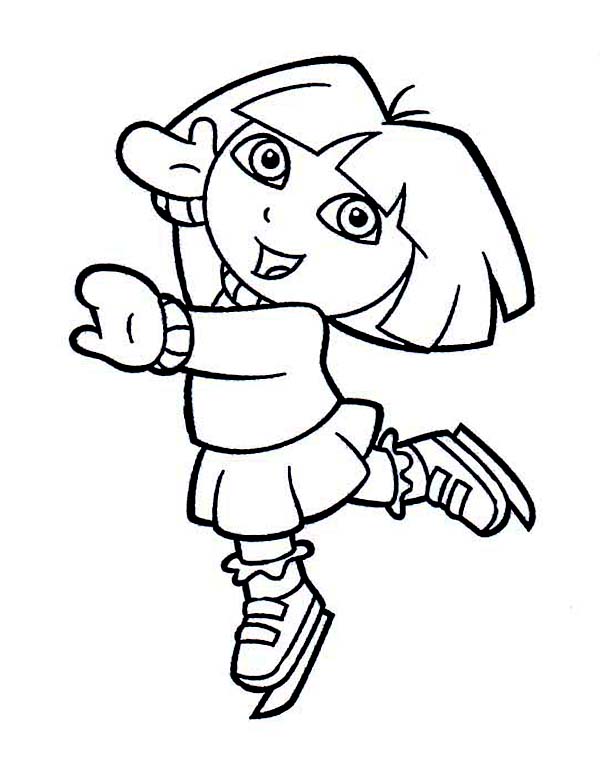 600x774 Dora Playing Ice Skates On Winter Coloring Page